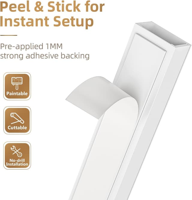 Detalle de Delamu Mini Cable Trunking Self Adhesive (2.4M) – 1-cable cable management kit, white