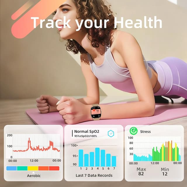 Detalle 2 de coioc Smart Watches for Women (Gold) with Bluetooth call answering, 1.85'' HD screen, health monitoring & IP68