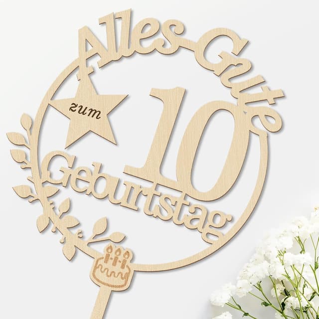 Thumbnail 4 de Giftota Cake Topper 10 Geburtstag Holz LED