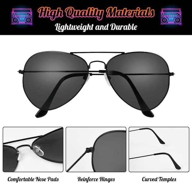 Detalle de Aomig Rocker Punker Kostüm-Set: Bandanas, Goldkette und Sonnenbrille im 80/90er-Style