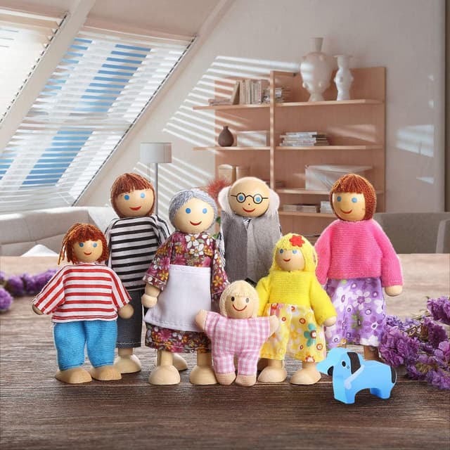 Thumbnail 6 de Playtee Kids Girls Lovely Happy Family Dolls Playset (Wooden Figures Set of 7)
