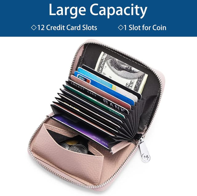 Detalle 2 de SENDEFN Damen-Geldbörse aus Leder mit Reißverschluss, RFID-Schutz und 12 Kartenfächern (Kurzformat)