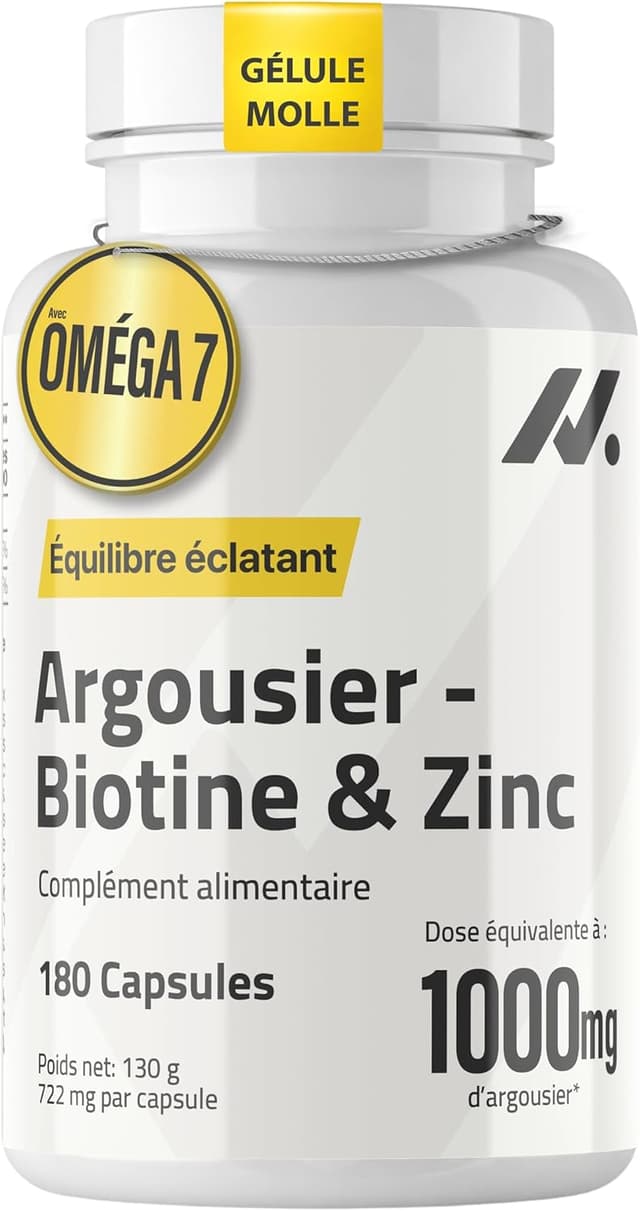 Detalle de Argousier avec Biotine Ultra 5 000 µg & Zinc – 180 capsules molles