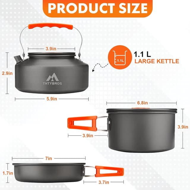 Thumbnail 1 de THTYBROS 17-Piece Camping Cookware Set in Hard Anodised Aluminium (Pot, Pan, Kettle, Cups & Cutlery)