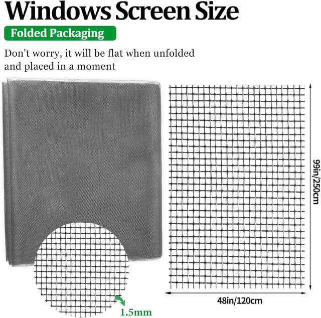 Detalle de Fliegennetz Meterware 120 x 250 cm aus Fiberglas (PVC-beschichtet), schneidbar – Ersatznetz für Fenster & Terrassentür (Grau)