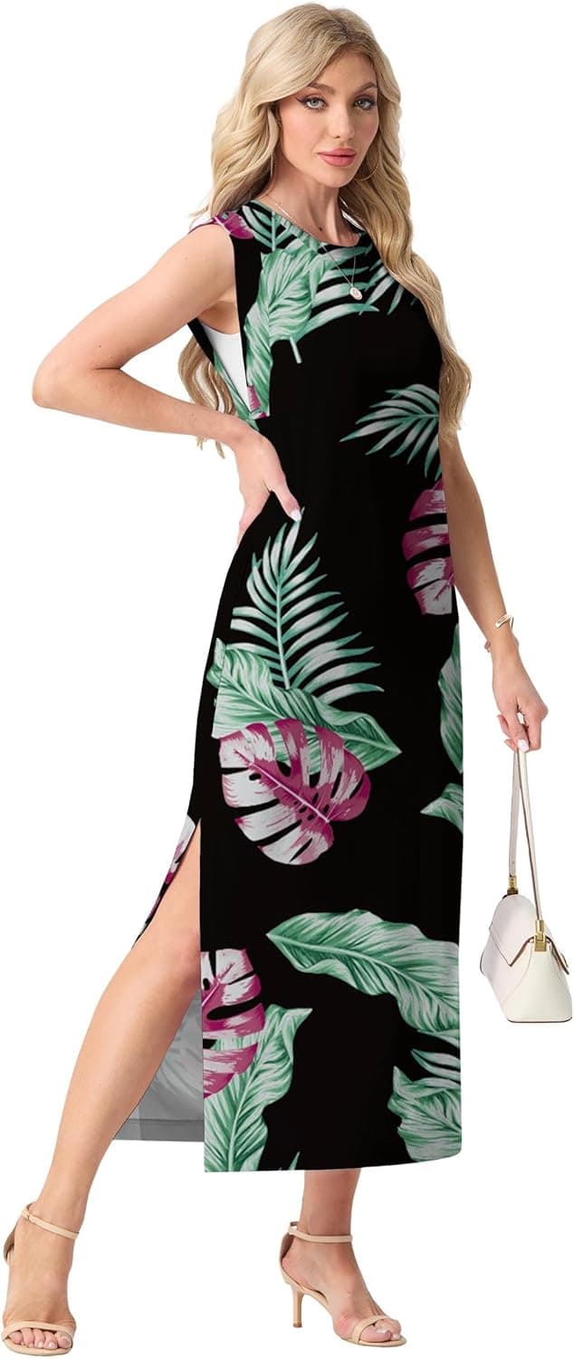 Detalle de GRECERELLE women’s summer maxi dress with split, pockets and floral print