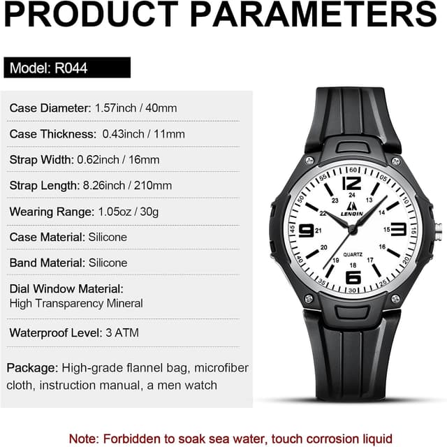 Thumbnail 6 de LENQIN Herren Uhr Analog Quarz 3ATM