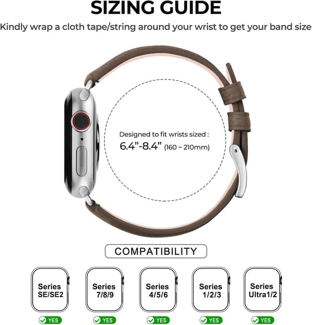 Thumbnail 6 de AoYi Italian Genuine Leather Straps for Apple Watch (Series 11–1, SE & Ultra) – Slim cowhide leather bands