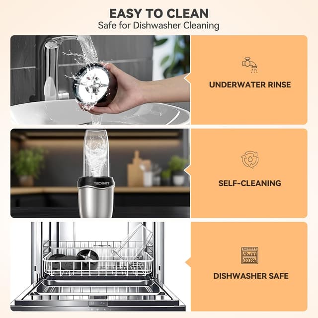 Detalle de TECKNET 600W Powerful Personal Blender Smoothie Maker with 500ml portable cups and 150ml grinding cup