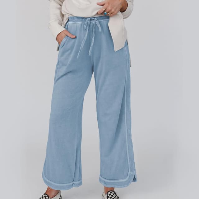 Detalle 2 de Hixiaohe Women's Casual Wide Leg Sweatpants (High-Waist, Drawstring, Acid Wash) with Pockets