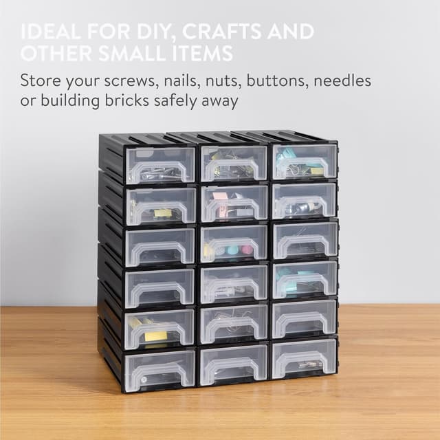 Detalle de Navaris Small Parts Organiser with 18 Drawers – plastic screw storage box with labels