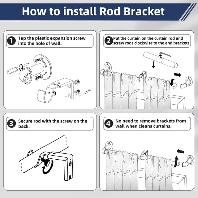 Detalle 2 de Tringle rideau occultant noire 88-266 cm
