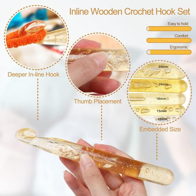 Detalle de Lot de 5 grands crochets Coopay pour laine épaisse (12 à 25 mm) + 10 marqueurs de maille