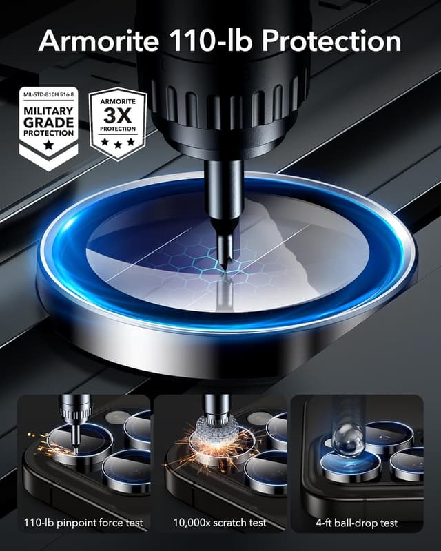 Detalle de ESR Kameraschutz für iPhone 17 Pro/Pro Max, iPhone 16 Pro/Pro Max & iPhone 15/14 Pro/Pro Max – dünnes gehärtetes Glas, 2er-Set, Schwarz