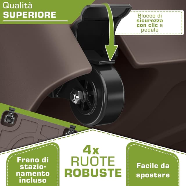 Detalle 2 de tillvex Base per ombrellone GRAVIA con ruote e freni, zavorra riempibile 37L/56kg (marrone), per pali Ø 1,8–3,7 m