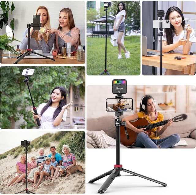 Detalle de ULANZI MT-44 mobile phone camera tripod (147cm) with Bluetooth remote, 360° ball head & cold shoe mount