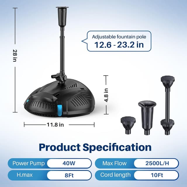 Detalle de Biling Pond Pump with UV Clarifier Light (2500L/H) All-in-One Filter Fountain Kit