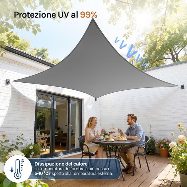 Detalle de WOLTU Vela ombreggiante 5x7 m in PES 160 g/m² idrorepellente grigio