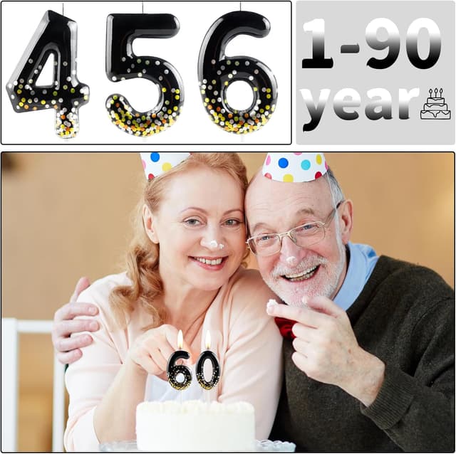 Detalle de Hongplus Black Gold Confetti Number 10 Birthday Candle (Cake Topper)