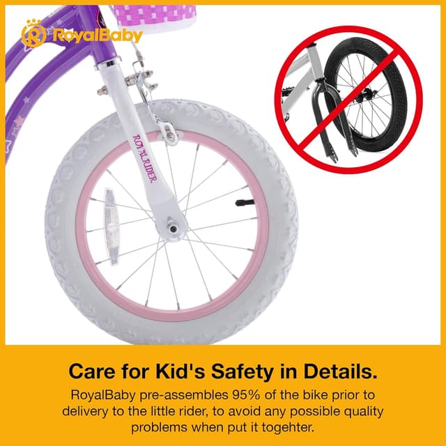 Thumbnail 6 de RoyalBaby Stargirl 12 Inch Kids Outdoor Bicycle (Purple) w/ Basket, Bell & Training Wheels