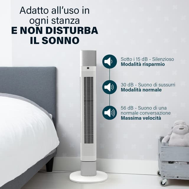 Detalle de Princess ventilatore a colonna silenziosa bianco da 103 cm: 3 modalità, 3 velocità e oscillazione