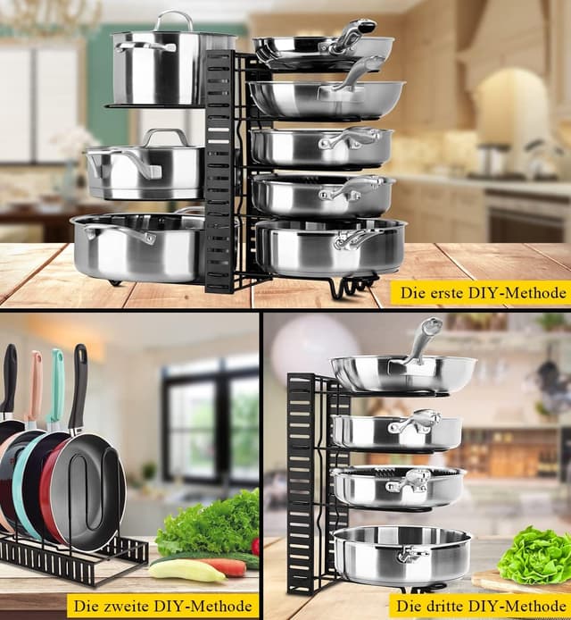 Detalle de Toplife doppelseitiger Pfannenhalter mit 10 verstellbaren Teilern – Topfdeckelhalter für Ordnung im Küchenschrank