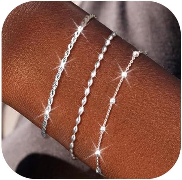 Detalle de MUCCA lot de 3 bracelets empilables en argent 925 pour femme, réglables