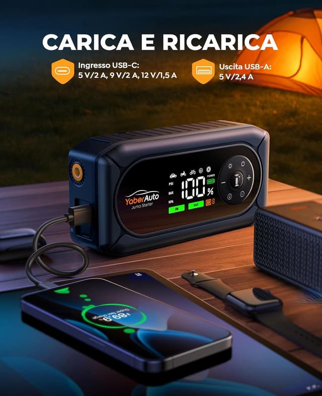 Detalle de YaberAuto Booster Avviamento Auto 7000A con Compressore 150 PSI e torcia 500 lm