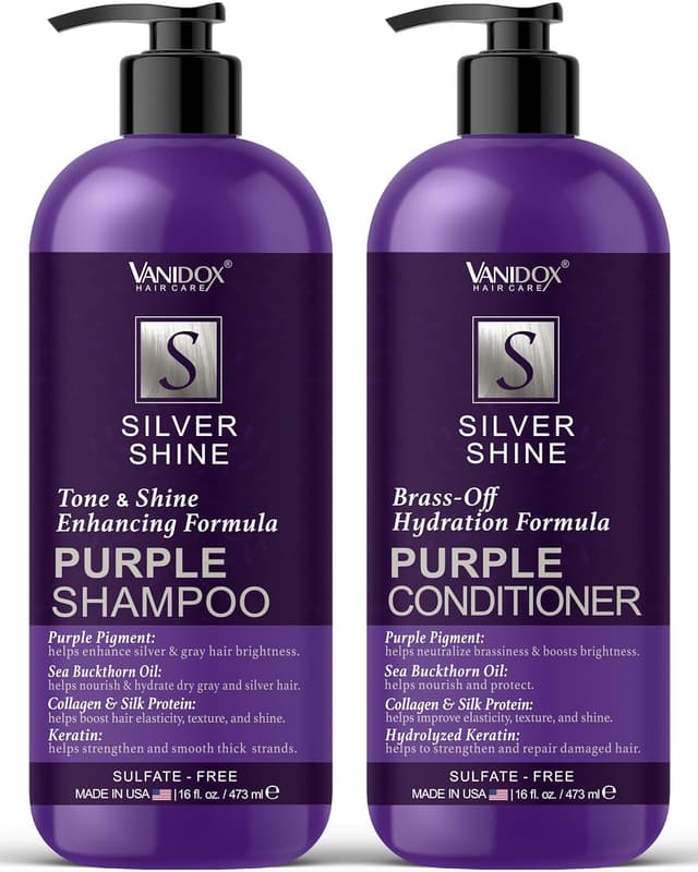 Detalle de VANIDOX Sulfate-Free Purple Toning Shampoo & Conditioner Set (16 fl oz each) for Grey and Silver Hair