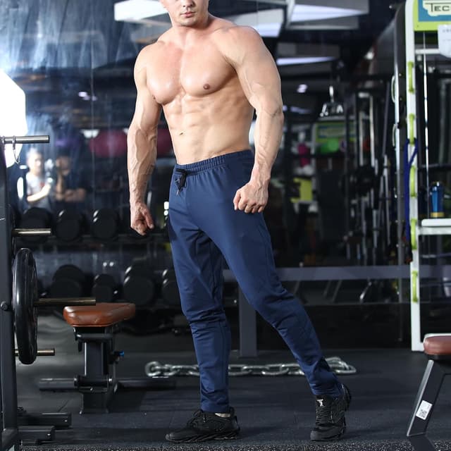 Detalle de BROKIG Gym Jogginghose Herren Lang mit Doppeltasche – Baumwolle Trainingshose Slim Fit