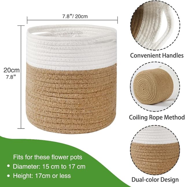 Detalle de Tenn Well Blumentopf mit Einsatz aus Baumwolle (20 cm x 20 cm) – Pflanzkorb für Zimmerpflanzen & Deko