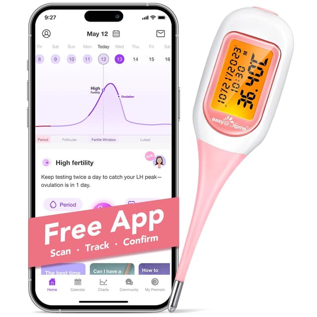 Detalle de Easy@Home Thermomètre basal Bluetooth avec suivi d’ovulation et appli Premom (iOS/Android) – Rose