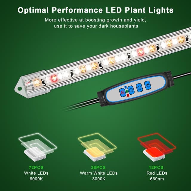 Detalle 2 de Kullsinss Full Spectrum Grow Light Strips (6000K/3000K/660nm) with 10 Dimmable Levels and Timer