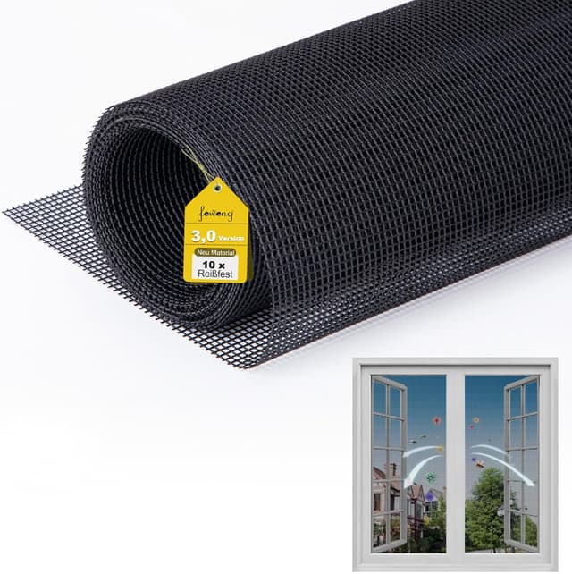 Detalle de fowong Fliegengitter Fenster 122×252 cm: Nanogitter DIY für Katzenkratzschutz, schwarz