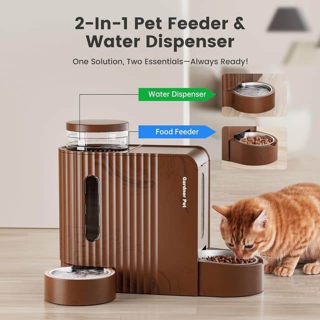 Detalle de Gardner Pet 2 in 1 Gravity Cat Feeder and Water Dispenser (3L + Stainless Steel Bowls) – No Electricity Required