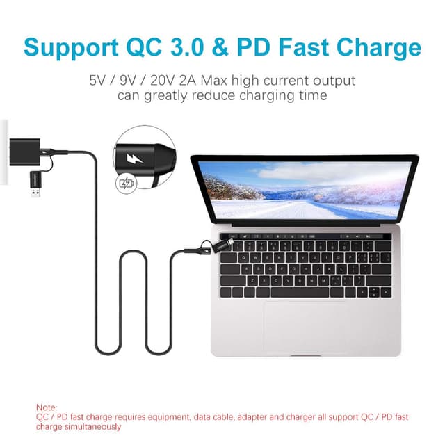 Detalle 2 de Aceyoon Multi Charger Cable (4-in-1 PD/QC3.0) – USB to Micro USB / USB-C Data Cable, 1m