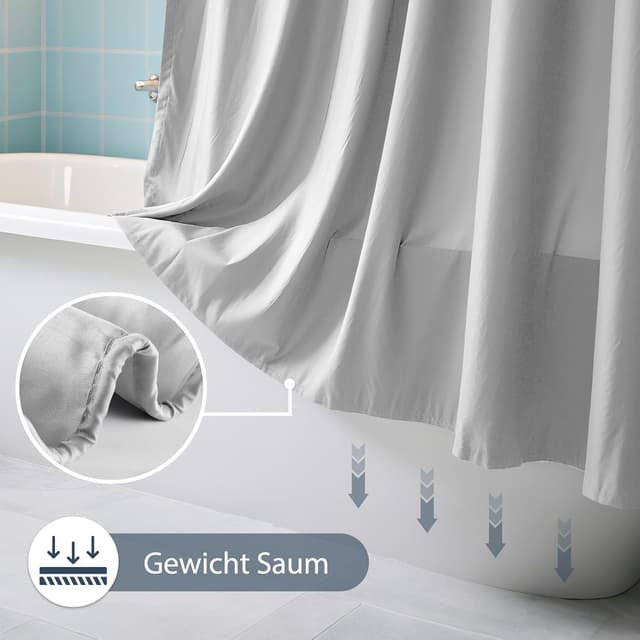 Detalle de REDKEY Duschvorhang 240x200 cm mit Gewichtsleiste unten, anti-schimmel, waschbar (PVC/ Textil), grau – 16 Haken