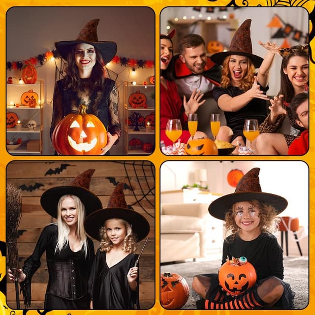 Detalle de Aomig Hexenhut – brauner Zaubererhut als Kostümzubehör für Halloween, Cosplay & Party