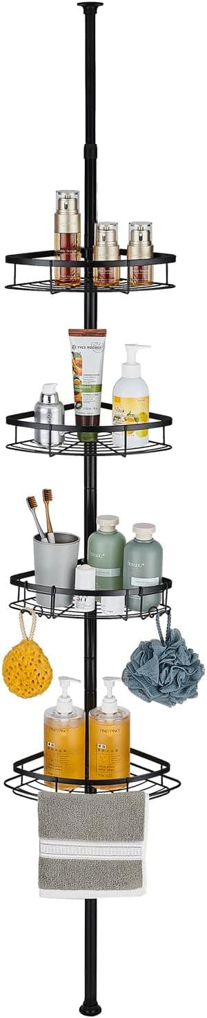 Detalle de Wopeite étagère de douche télescopique réglable 73-265 cm sans perçage, 4 paniers en acier inoxydable, noir