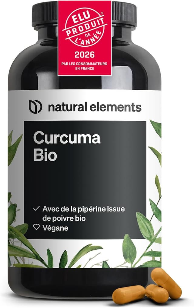 Detalle de natural elements Curcuma Bio avec poivre noir – 240 gélules (2 900 mg de curcuma bio par dose)
