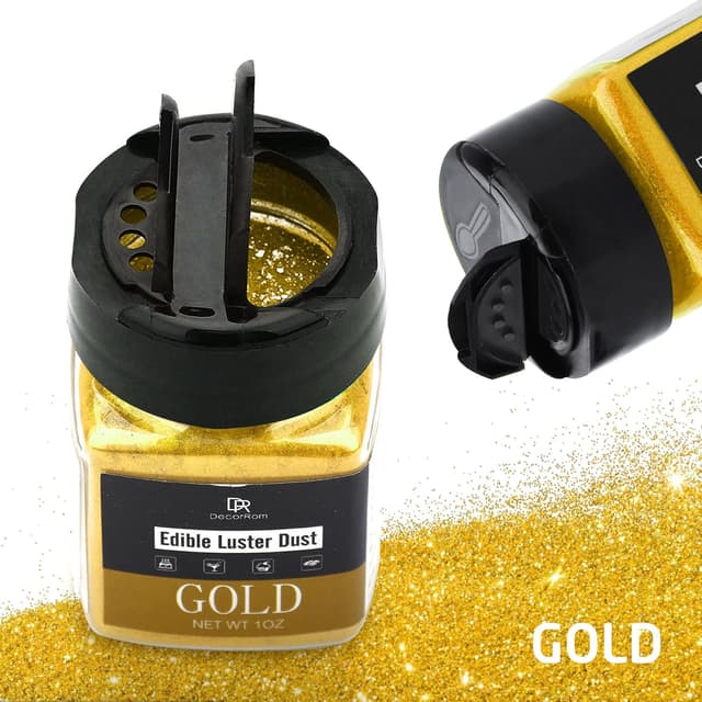 Detalle 2 de Essbarer Glitzerstaub (Gold) – 30 g für Getränke, Kuchen & Deko