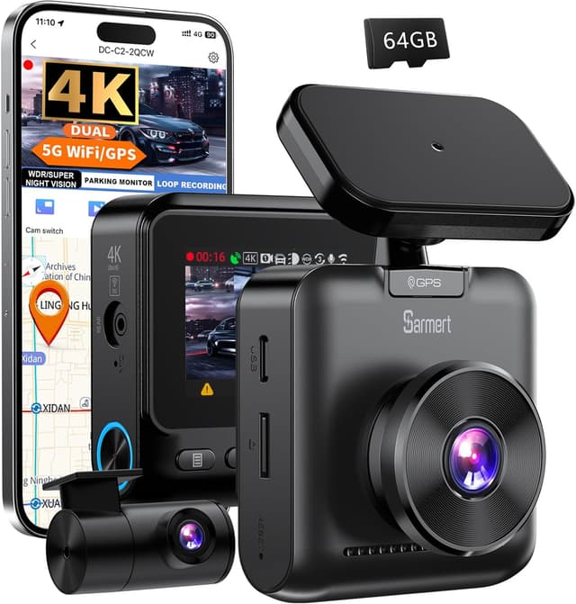 Imagen de Sarmert C2 4K Dual Dash Cam with GPS and 64GB en OfertitasTOP