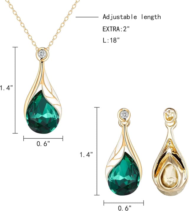 Detalle de Parure bijoux de mariage Clearine (collier + boucles d’oreilles) goutte d’eau, feuille émail, cristal autrichien et strass