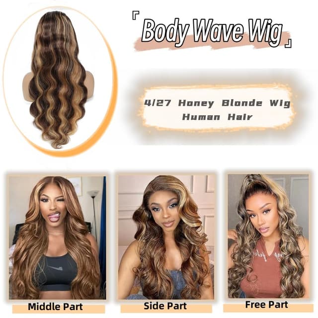 Detalle de Sunelk Honey Blonde Ombre Lace Front Wig (Human Hair, 13x6 HD Lace, 200% Density, Body Wave)