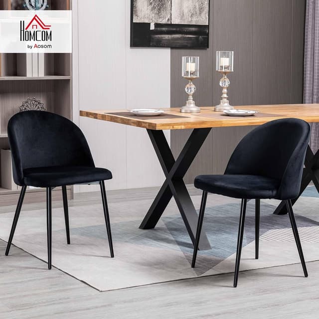 Detalle de HOMCOM Lot de 2 chaises de salle à manger en velours noir style scandinave