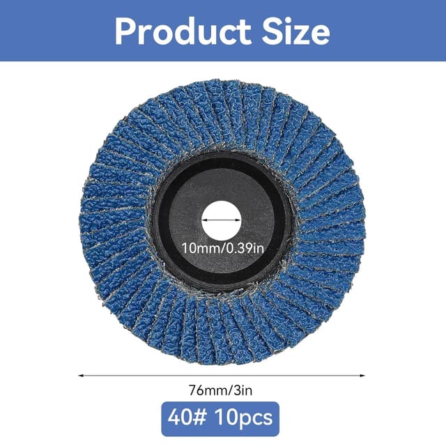 Detalle de 10er-Set Fächerscheiben Ø 76 mm (40 Korn) für Winkelschleifer – Lamellenschleifscheiben zum Entgraten, Entfernen von Rost und Farbe