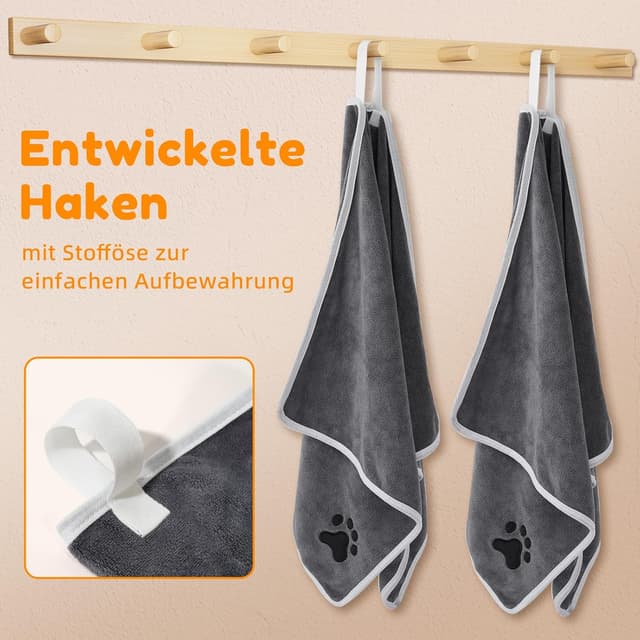 Detalle de 2er-Set Hunde-Handtücher aus Mikrofaser (extra saugfähig), mit Aufhänge-Schlaufe – für kleine bis große Hunde