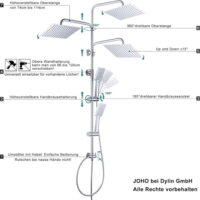 Thumbnail 4 de JOHO 304 Conjunto Ducha 30x30 cm Acero Inoxidable