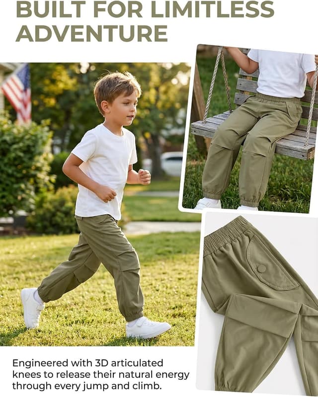 Detalle de JiAmy Boys Cargo Trousers (5–14 years) Elasticated Waist Parachute Jogging Pants