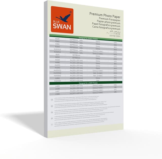 Detalle de BLUE SWAN Carta Fotografica Lucida A4 230 g/m² Extra Spessa – 50 fogli, bianco lucido, asciugatura rapida e resistente all’acqua (inkjet)